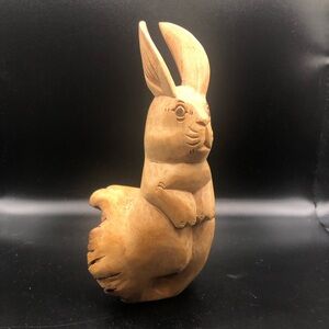Unique Wooden Easter Rabbit Bunny Sculpture,  Beautifully Hand Carved. Natural